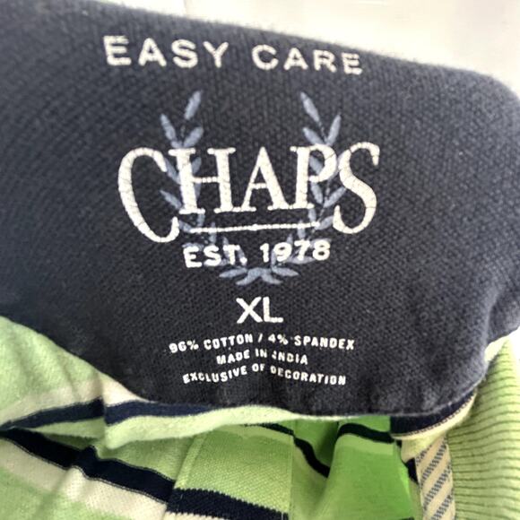 Chaps XL POLO Men's Shirt Green stripe Made in India Easy Care short sleeve - Picture 7 of 8